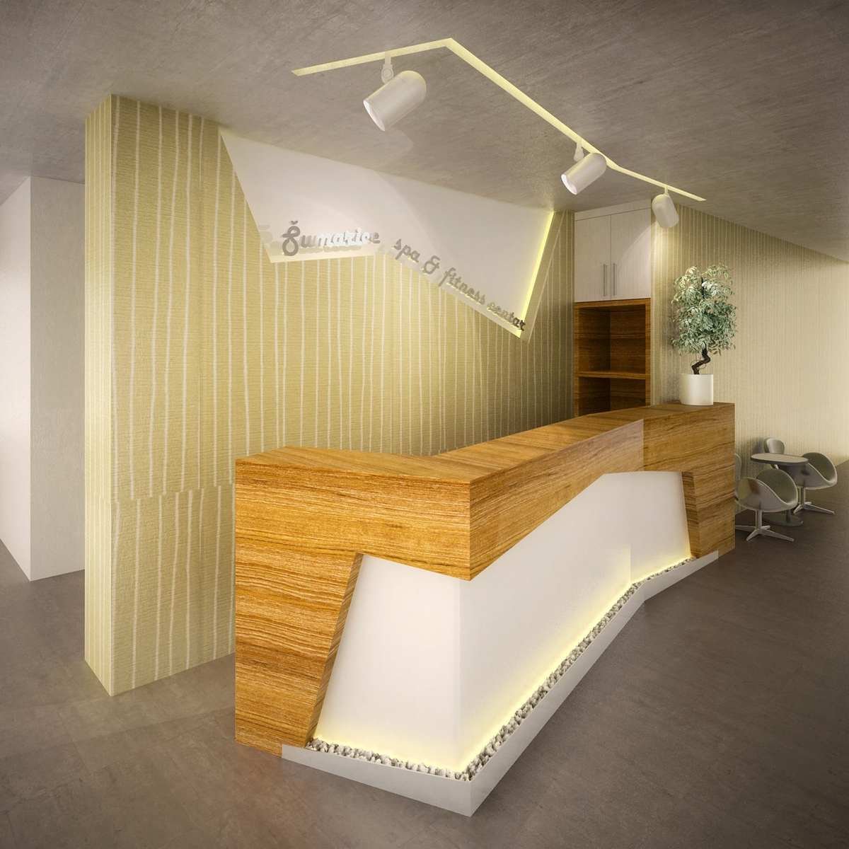 Un comptoir moderne avec éclairage intégré dans une salle d'attente